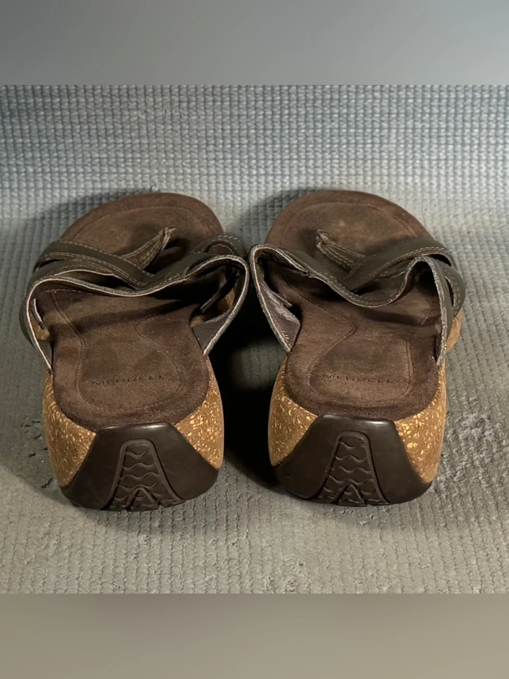 Merrell Sundial Antique Brass Leather‎ Comfort Cork Thong Sandals Women’s Size 8